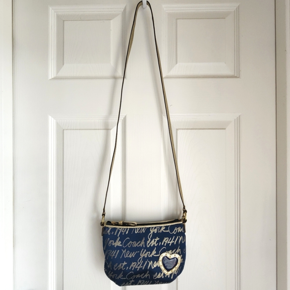 COACH Signature Navy & Gold Crossbody Bag